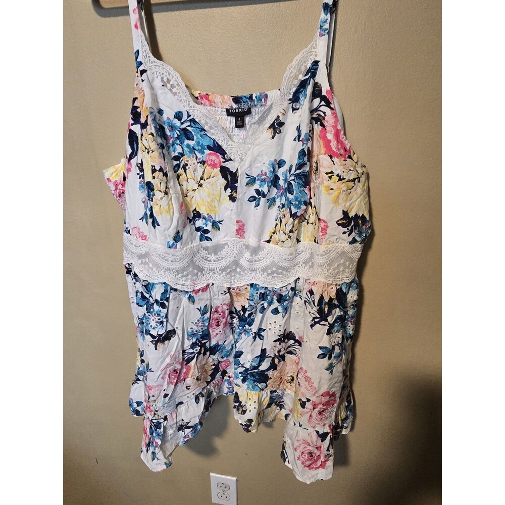 Torrid Women's Babydoll Eyelet With Lace Tank Top White Plus Size 4 #G09579